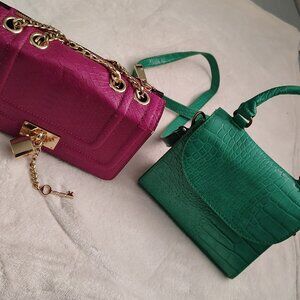 Bundle 2 Women Handbags ALDO Pink Chain Purse + The Drop Green Croc Crossbody